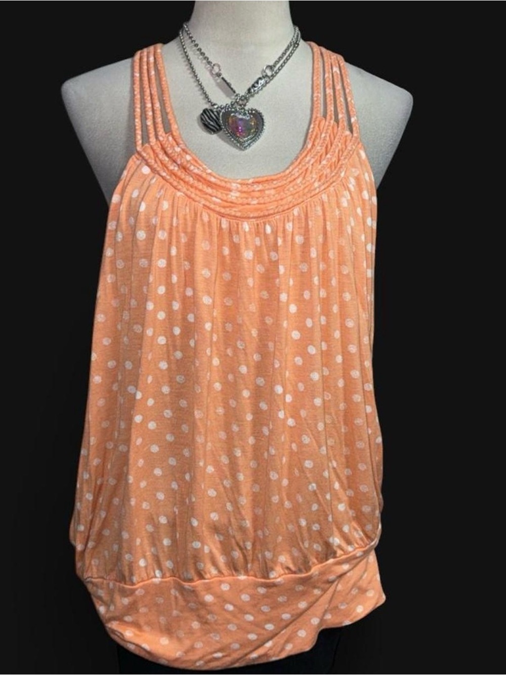 American Rag Peach Polka Dot Braided Strap Tank Top
